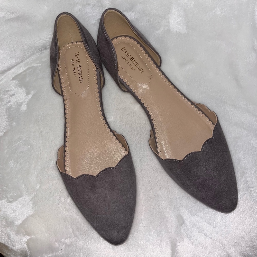 Isaac Mizrahi Pointed Toe D’Orsay Gwyneth Flats Grey Faux Suede Size 10